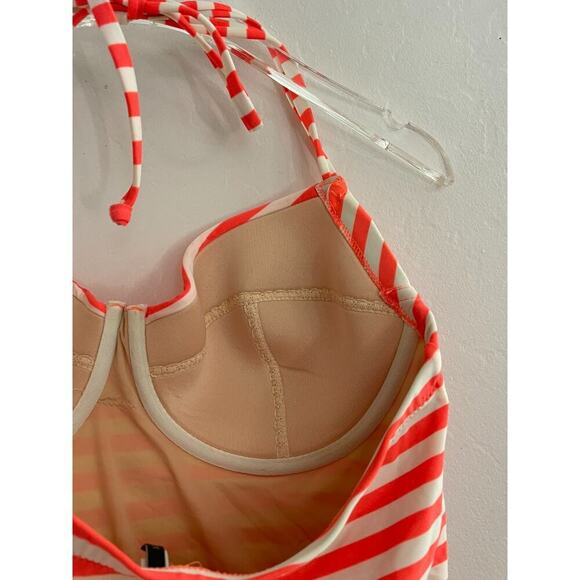 J Crew sz 8 Halter Swimsuit Underwire White Orange One Piece Swim D Cup - Picture 6 of 7
